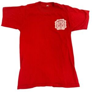 Vintage Monona Fire Department T Shirt Graphic Tee Red‎ Firefighter